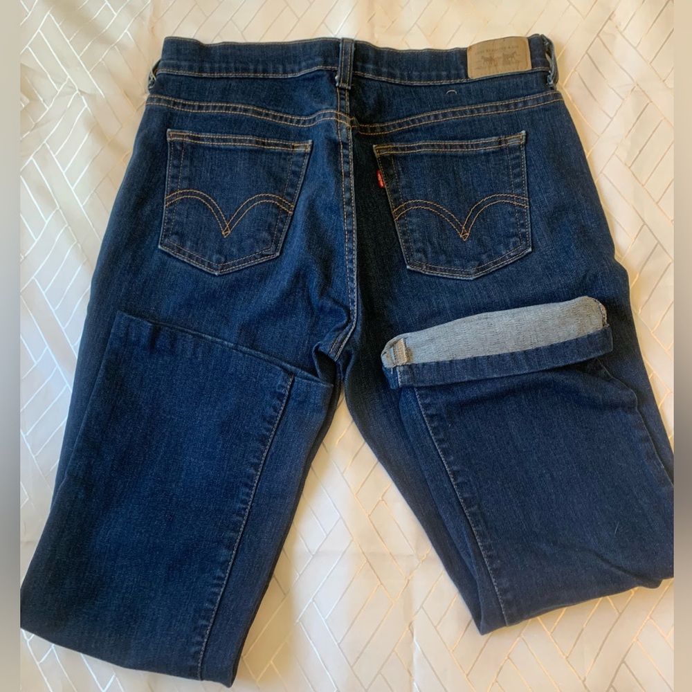 LEVI’s 515 classic denim blue jeans Size 8 Short boot cut custom hem designer